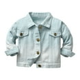 thumbnail image 1 of KPOPLK Baby Boys Girls Denim Jacket Kids Toddler Girls Button Down Jeans Jacket Top Teen Coat Outerwear(5-6 Years,Light Green), 1 of 4