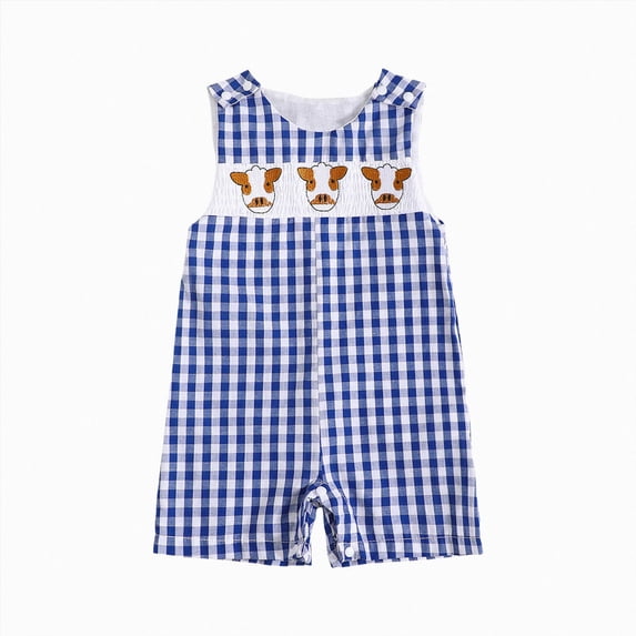 KPOPLK Baby Boys Girls Gingham Short Romper Overalls Embroidery Sleeveless Jumpsuit with Crotch Snaps,Size 0-3 Months