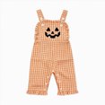 thumbnail image 1 of KPOPLK Baby Boys Girls Halloween Bib Overalls Plaid Jumpsuit Ruffle Trim Snap Romper for Infant Fall Wear,Size 12-18 Months, 1 of 4