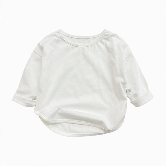 KPOPLK Baby Boys Long Sleeve T Shirts Kids Basic Shirts Crew Neck Solid Color Tops Casual Tees 1T 2T 3T 4T(12-18 Months,White)