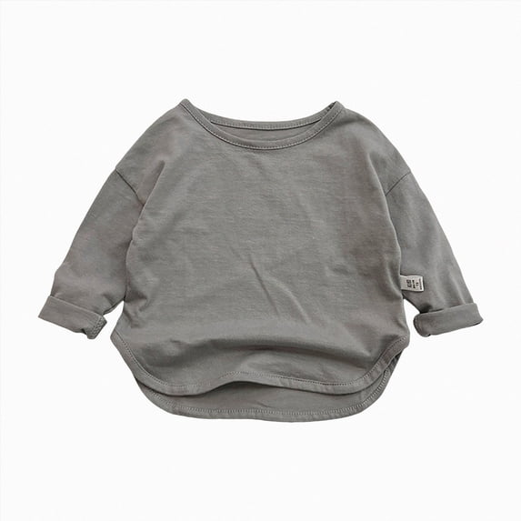 KPOPLK Baby Boys Long Sleeve T Shirts Kids Basic Shirts Crew Neck Solid Color Tops Casual Tees 1T 2T 3T 4T(7-8 Years,Dark Gray)