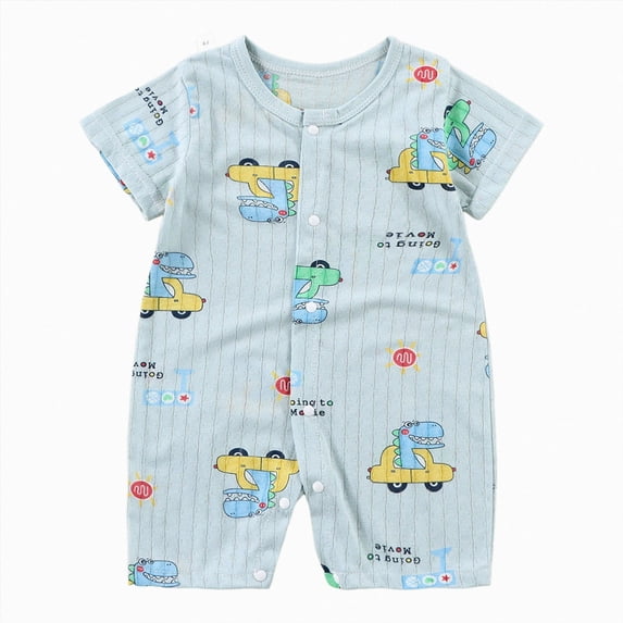 KPOPLK Baby Boys One-Piece Pajama Summer Short Sleeve Animal Print Romper PJM Bodysuit for Infant Newborn Size 18-24 Months,Light Blue