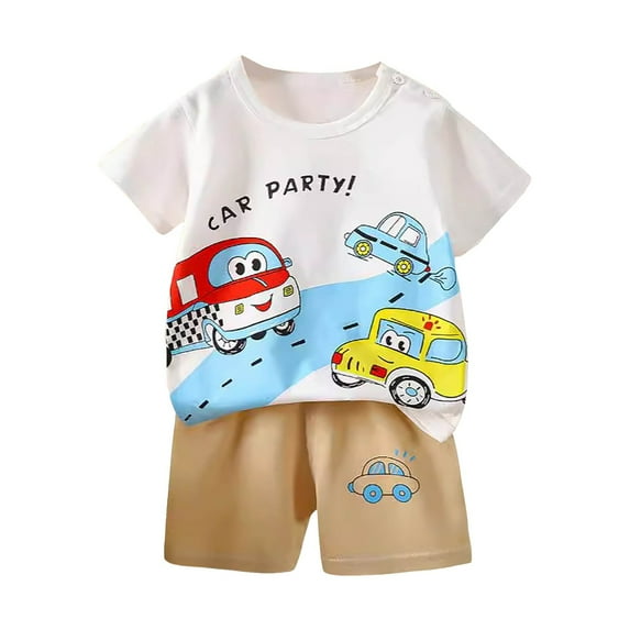 KPOPLK Baby Boys Summer Outfits Short Sleeve Cartoon Print T-Shirt Tops & Shorts Sets 2Pcs Cute Baby Boys Cotton Summer Clothes For 1t 2t 3t 4t 5t 6t,Sizes 18-24 Months