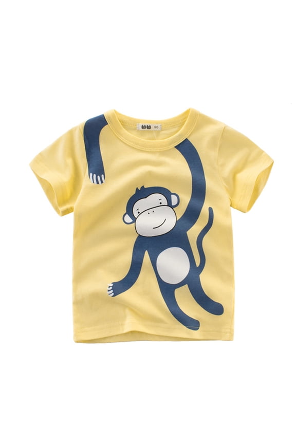 Baby Boys T-Shirt Summer Crewneck Cartoon Short Sleeve Shirt for 1t 2t 3t 4t 5t Tee Top with Cute Monkey Print(6 Years,Yellow)