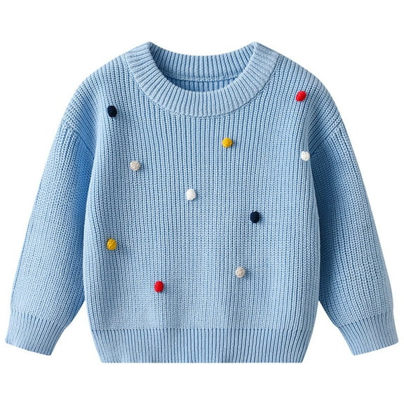 KPOPLK Baby Girl Cable Knit Sweater Long Sleeve Boho Floral Embroidery Oversized Sweatshirt Warm Fall Winter Clothes(1-2 Years,Blue)