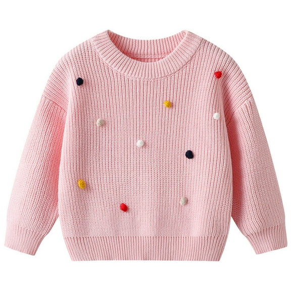 KPOPLK Baby Girl Cable Knit Sweater Long Sleeve Boho Floral Embroidery Oversized Sweatshirt Warm Fall Winter Clothes(6-9 Months,Pink)