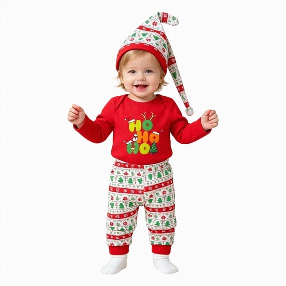 KPOPLK Baby Girl Clothes 3 6 9 12 18 24 Months Christmas Bodysuit Romper + Pants + Hat 3 Piece Outfit Set for Infant,Size 18-24 Months