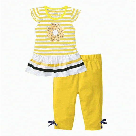 KPOPLK Baby Girl Clothes Toddler Girls Summer Outfits Girls' Clothing Cute Ruffle Tops Daisy Shorts Sets clearance kids clothes under $5.00(12-18 Months,Yellow)