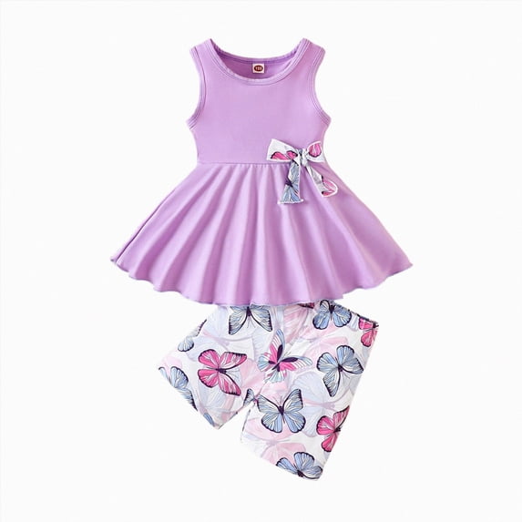 KPOPLK Baby Girl Clothes Toddler Summer Outfits Clothing Sleeveless Ruffle Tank Top Shorts Sets for Girls(5-6 Years,Purple)