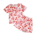 thumbnail image 1 of KPOPLK Baby Girl Clothes Toddler Summer Outfits Cute Bow Print T Shirt + Shorts 2pcs Set 6 Months 5 Years Old(Pink#1,0-6 Months), 1 of 9