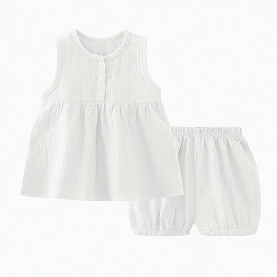 KPOPLK Baby Girl Dress Set New Solid Color Comfortable Double Cotton Girls Cardigan Pajamas Home Wear Two Sets kids clothes clearance under $5(4-5 Years,White)