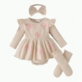 thumbnail image 1 of KPOPLK Baby Girl Fall Winter Outfits Long Sleeve Plaid Skirt Romper Dress Headband Socks Set Fashion Clothes(Beige##1,6-12 Months), 1 of 9