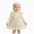 thumbnail image 1 of KPOPLK Baby Girl Floral Tulle Princess Dress Long Sleeve Cute Tutu Skirts Romper with Lace Headband for 3 6 9 12 18 Months(Beige,3-6 Months), 1 of 8