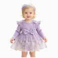 thumbnail image 1 of KPOPLK Baby Girl Floral Tulle Princess Dress Long Sleeve Cute Tutu Skirts Romper with Lace Headband for 3 6 9 12 18 Months(Purple,3-6 Months), 1 of 7