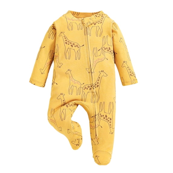 KPOPLK Baby Girl Footed Pajamas Long Sleeve Zipper One-Piece Cotton Sleeper for Girls Infant 0-18 Months Size 6-12 Months,Yellow
