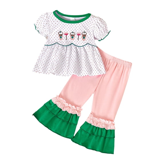 KPOPLK Baby Girl Outfit Daddy's Little Caddy Romper Cart Flare Pants Set Summer Clothes(S#-White,18-24 Months)