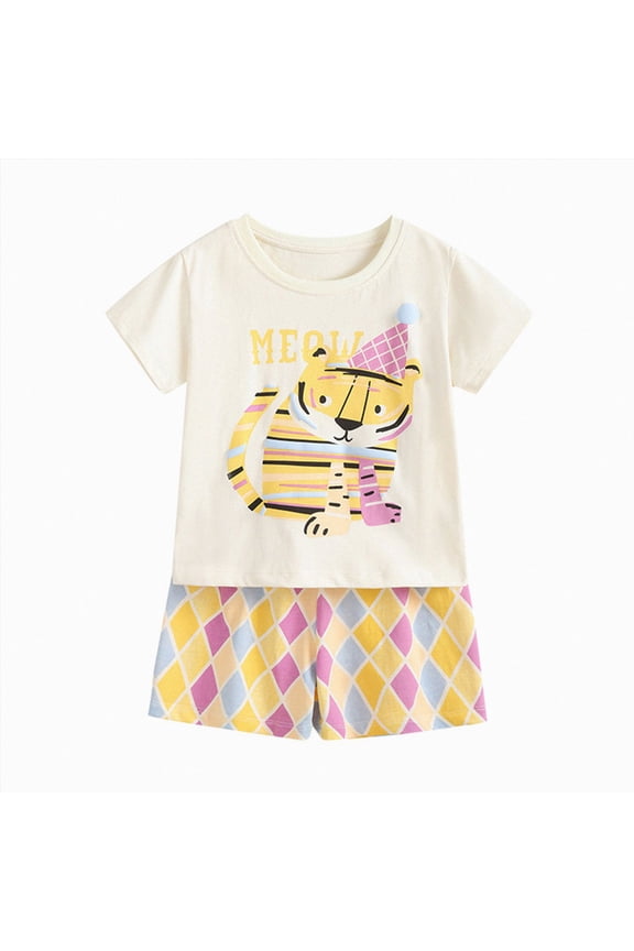 Baby Girl Outfit Summer Toddler Girl T-Shirt Top Shorts Set Summer Striped Crochet Flower Outfit Srt(5-6 Years,Beige)