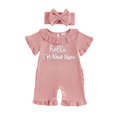 thumbnail image 1 of KPOPLK Baby Girl Romper Infant Fall Winter Clothes Ruffle Sweater Short Sleeve Bodysuit Jumpsuit and Headband for 0-18 Months Size 3-6 Months,Watermelon Red, 1 of 4