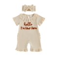 thumbnail image 1 of KPOPLK Baby Girl Romper Infant Fall Winter Clothes Ruffle Sweater Short Sleeve Bodysuit Jumpsuit and Headband for 0-18 Months Size 0-3 Months,Beige, 1 of 4