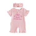 thumbnail image 1 of KPOPLK Baby Girl Romper Infant Fall Winter Clothes Ruffle Sweater Short Sleeve Bodysuit Jumpsuit and Headband for 0-18 Months Size 3-6 Months,Pink, 1 of 4