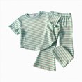 thumbnail image 1 of KPOPLK Baby Girl Summer 2 Piece Outfits Ruffle Short Sleeve Tops Striped Print Jogger Pants Casual Soft Comfy Clothes 12 18 24 Months Infant Toddler Size 8-9 Years,Light Green, 1 of 6