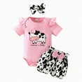thumbnail image 1 of KPOPLK Baby Girl Summer Clothes I’m New Here Going Home Outfit Ruffle Ribbed Romper Tops Floral Shorts Set + Headband baby boy 3 months clothes(0-3 Months,Pink), 1 of 6