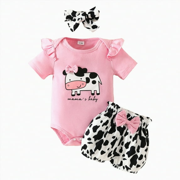 KPOPLK Baby Girl Summer Clothes I’m New Here Going Home Outfit Ruffle Ribbed Romper Tops Floral Shorts Set + Headband baby girl western(9-12 Months,Pink)