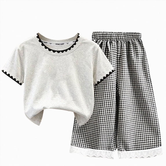 KPOPLK Baby Girl Summer Clothes Toddler Infant Outfit Short Sleeve Letter T Shirt Tops and Stretch Shorts Clothing Set Size 9-10 Years,Black