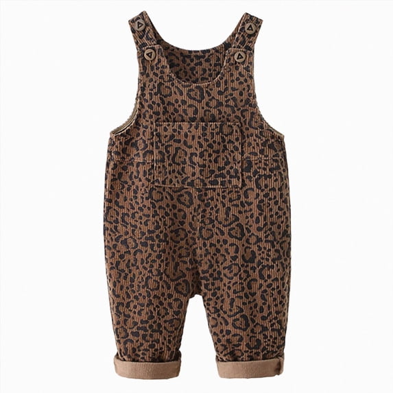 KPOPLK Baby Girls Corduroy Overalls Adjustable Strap Pocket Leopard Print Long Romper Pants for Infant Toddler 7M-4Y,Size 6-12 Months