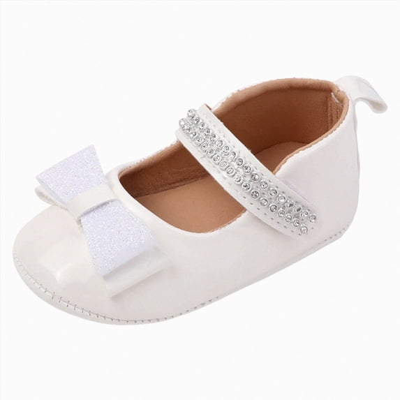 KPOPLK Baby Girls' Flats Bowknot Non-Slip Toddler Girls Dress Shoes Princess Wedding Shoes Ballet Flats for Girls Size 5,White