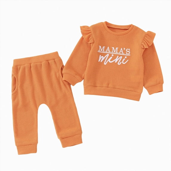 KPOPLK Baby Girls Ribbed 2 Piece Outfit MAMA'S MINI 3M 6M 9M 12M 18M 24M 2T 3T 4T Sweatshirt and Pants Set Clothing,Size 12-18 Months