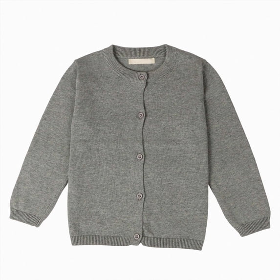 KPOPLK Baby Girls Sweater Fall Winter Flower Embroidered Crewneck Long Sleeve Caedigan Kids Cotton Cardigan Top Grey Size 5-6 Years