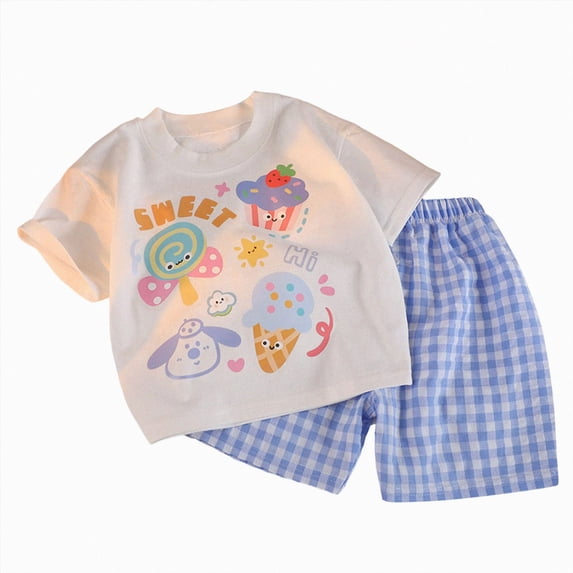 KPOPLK Baby Girls Toddler Clothes 2Pcs Summer Bow Embroidery Short Sleeve T-Shirt Tee Clothing Elastic Waist Shorts Set with Pockets(3-4 Years,Blue)