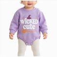 thumbnail image 1 of KPOPLK Baby Halloween Witch Bodysuit Letter Print Long Sleeve Bubble Romper for 3 6 9 12 18 Months Fall Holiday Outfit(Purple,6-12 Months), 1 of 9