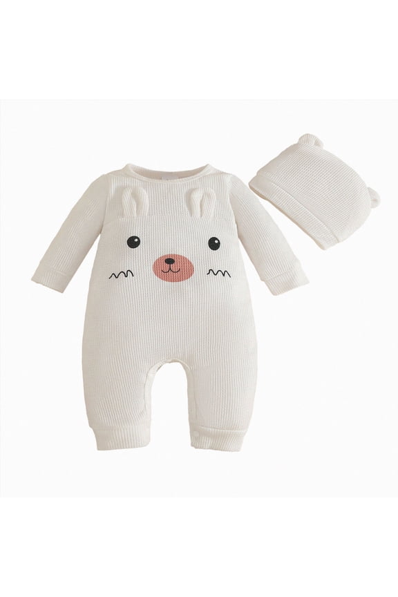 Baby Long Sleeve Romper Jumpsuit Premium Soft Rayon One Piece Pajamas Boy Coverall Sleeper with Hat Size 12-18 Months,White