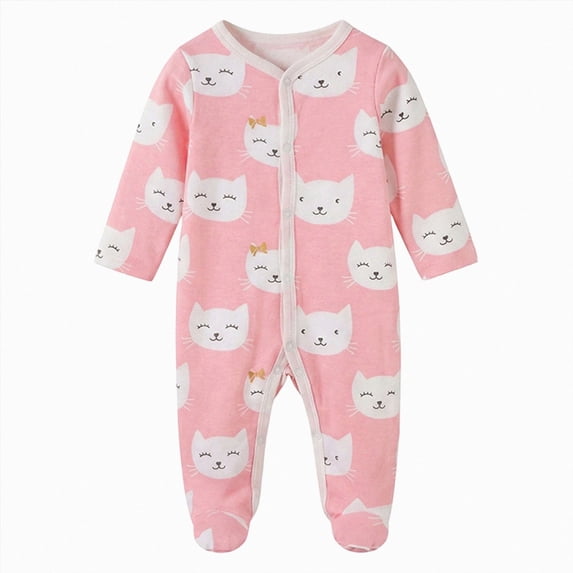 KPOPLK Baby Pajama with Mitten Cuffs Button Down Clothing Infant Cotton Clothes Sleeper Pjs, Footed Sleep Play Size 0-3 Months