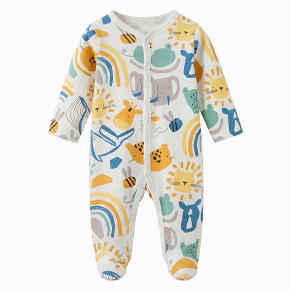 KPOPLK Baby Pajama with Mitten Cuffs Button Down Clothing Infant Cotton Clothes Sleeper Pjs, Footed Sleep Play Size 0-3 Months