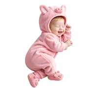 KPOPLK Baby Pig Costume Hooded Romper Set Winter Newborn Boy Girl Long Sleeve Hoodie Jumpsuit One-piece for Infant 3 6 9 MonthsPink,1-3 Months