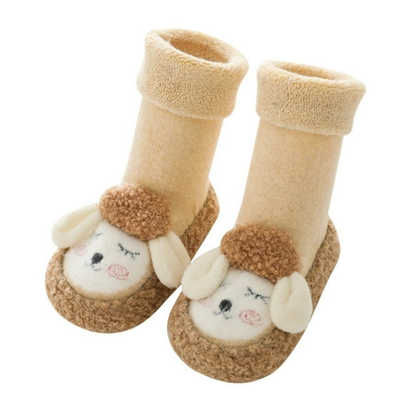 KPOPLK Baby Sock Shoes Baby Non-Slip Warm Walking Shoes Infant Non-Skid Slippers with Grips Boys Girls Cartoon Sneakers(18-24 Months,F11-Khaki)