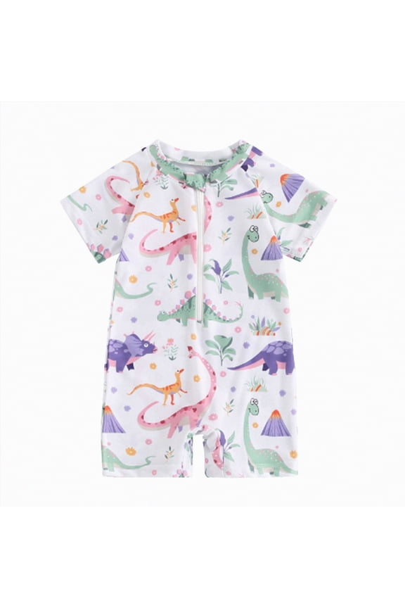 Baby/Toddler Boy Swimsuit, Short Sleeve One Piece Zipper Rash Guard Sunsuit with UPF 50+ Sun Protection(Multicolour,18-24 Months)