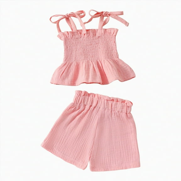 KPOPLK Baby Toddler Girls Clothes Solid Color Sleeveless Camisole Linen Pants Set Baby Summer Outfits 12 18 montgs 2 piece girl summer clothes(6-9 Months,Pink)