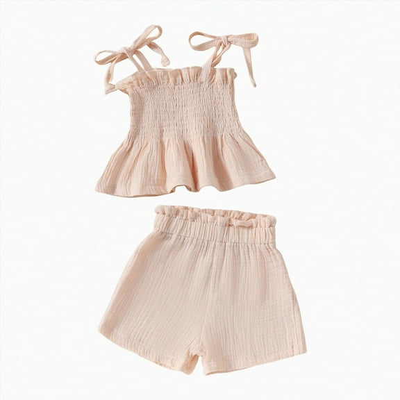 KPOPLK Baby Toddler Girls Clothes Solid Color Sleeveless Camisole Linen Pants Set Baby Summer Outfits baby clothes(6-9 Months,Beige)