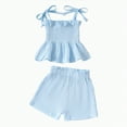 thumbnail image 1 of KPOPLK Baby Toddler Girls Clothes Solid Color Sleeveless Camisole Linen Pants Set Baby Summer Outfits baby girl clothes clearance under $5(3-4 Years,Blue), 1 of 5