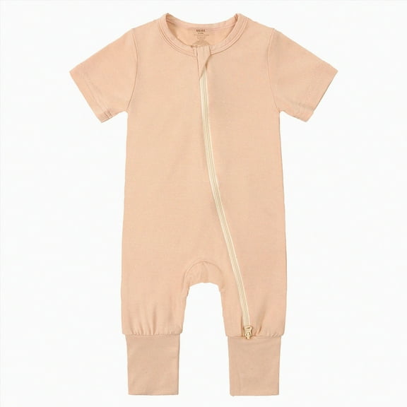 KPOPLK Baby Unisex Jumpsuits Comfy Solid Color New born Boy Girl Rompers Long Sleeve Zipper Infant Colthes(Beige,0-3 Months)