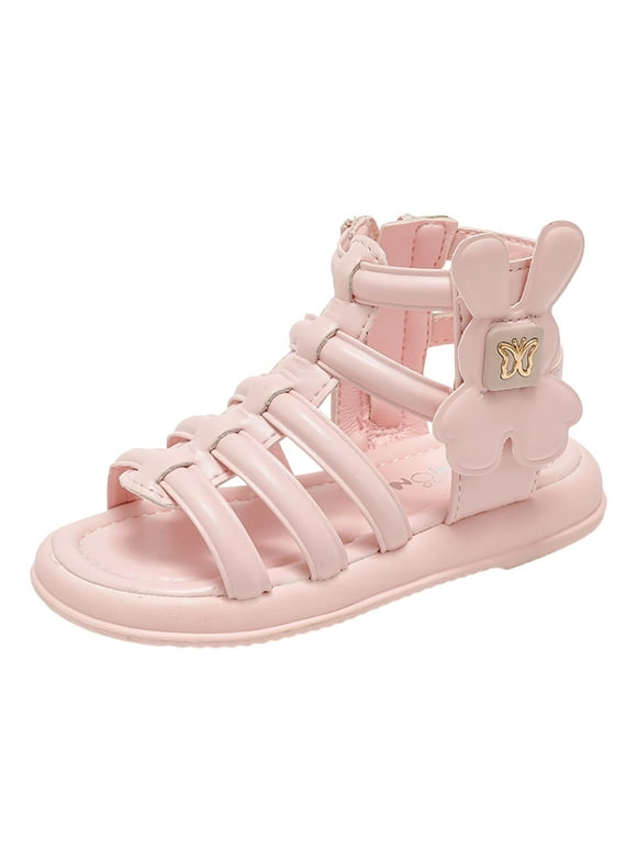KPOPLK Beach Friendly Glitter Sandals with Flat and Cool Design for Girls in Summer​ 5-5.5 Years Pink