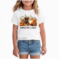 thumbnail image 1 of KPOPLK Big Girls Halloween T-Shirt Fall Cute Cartoon Ghost Short Sleeve Shirt Kids Girl Crewneck Top Size 1-2 Years,White, 1 of 4
