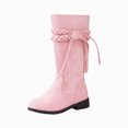 thumbnail image 1 of KPOPLK Big Girls Knee High Western Boots Braided Strap Tassel Low Heel Casual Riding Boots for Little Kids(12.5,Pink), 1 of 9