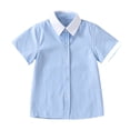 thumbnail image 1 of KPOPLK Big Girls Short Sleeve Button Down Shirts for 2-18 Years Kids Collar School Uniform Blouse Tee Top Size 2-3 Years,Light Blue, 1 of 8