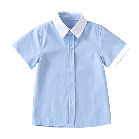 KPOPLK Big Girls Short Sleeve Button Down Shirts for 2-18 Years Kids Collar School Uniform Blouse Tee Top Size 2-3 Years,Light Blue