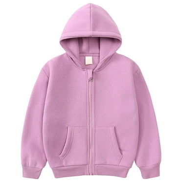 KPOPLK Big Girls Zip Up Hoodie Kids Full Zipper Hooded Fashion Sweatshirt(Purple##5,6-7 Years)